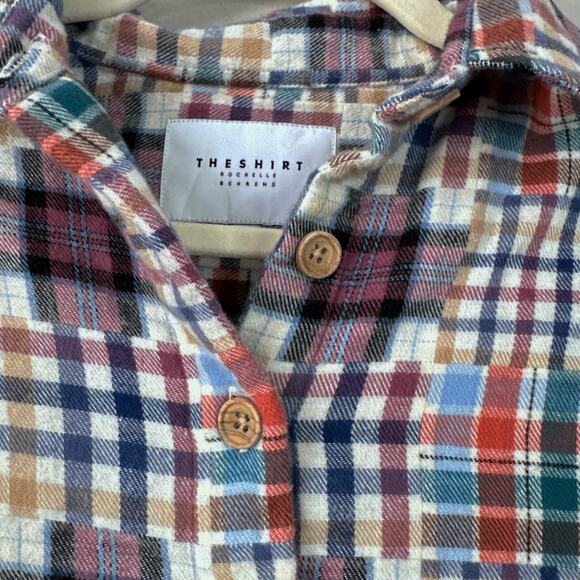 The Shirt by Rochelle Behrens Plaid Shirtdress Cognac Blue Size XS Comfy - Picture 7 of 8